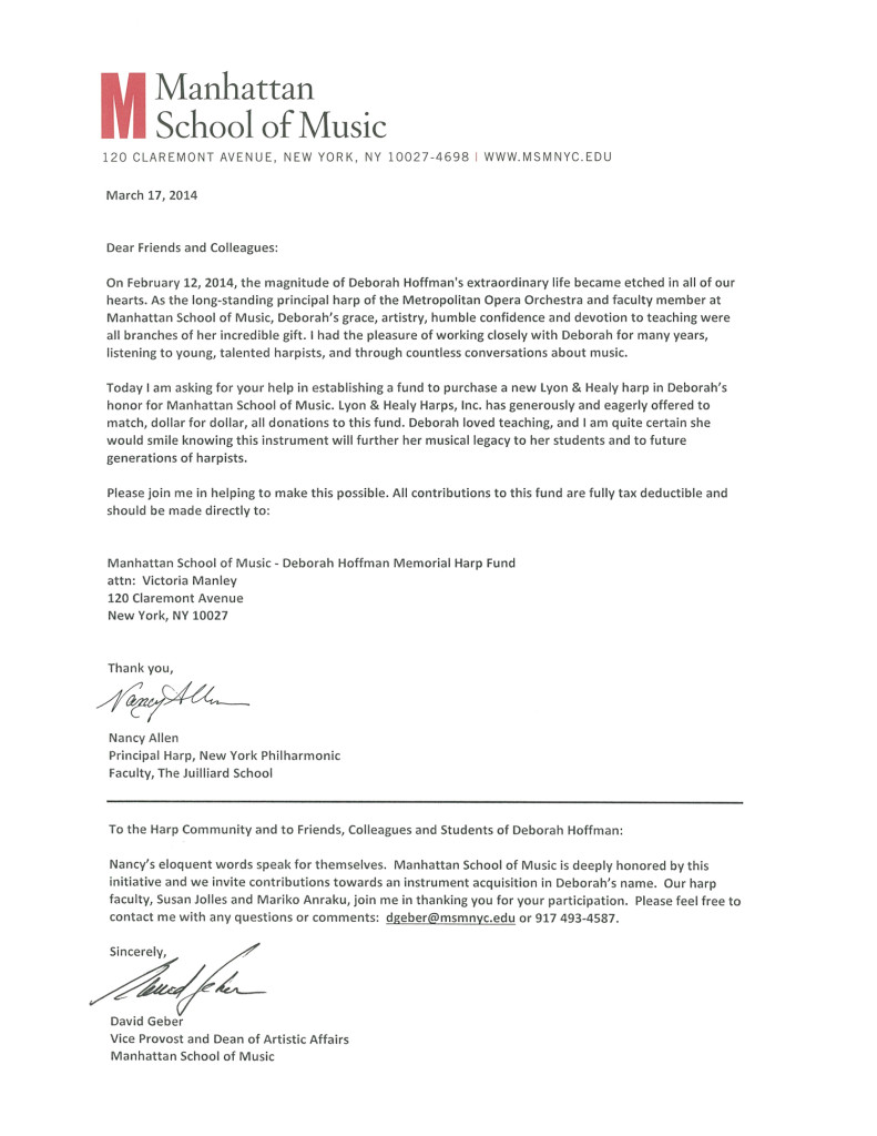 Click on the image to read a letter from Nancy Allen about the memorial fund established for Deborah Hoffman.