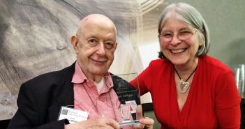 Sam Milligan Receives Lifetime Achievement Award Sam Milligan receives the third Lifetime Achievement award from Somerset Folk Harp Festival Director Kathy DeAngelo.