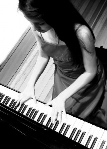 Harpist Katherine Siochi is also a serious pianist.