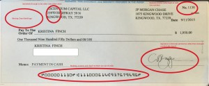 This is the actual fraudulent check that I was sent, with all of the suspicious indicators as given by the above websites.